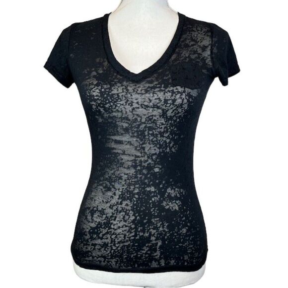 Armani Exchange V-neck Sheer Slub Tee Front Pocket Black Short Sleeve Size Small - Picture 1 of 9